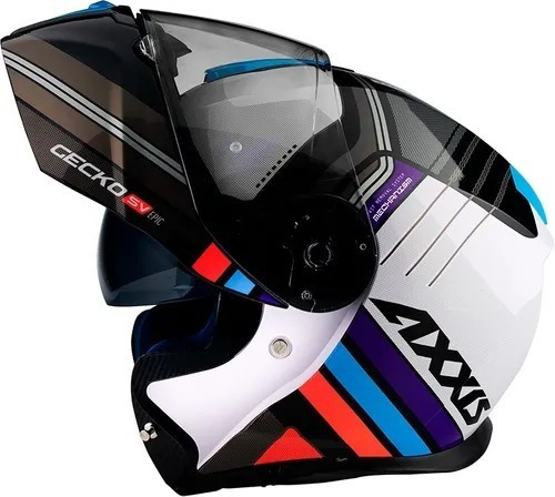 Imagen 4 de 7 de Casco Moto Rebatible Axxis Gecko Epic B7 Gris Blanco Brillo