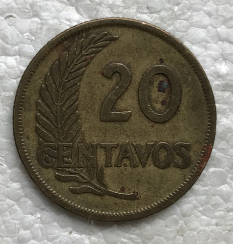 * Escasa Moneda De Perú 20 Centavos Año 1945. Km# 221