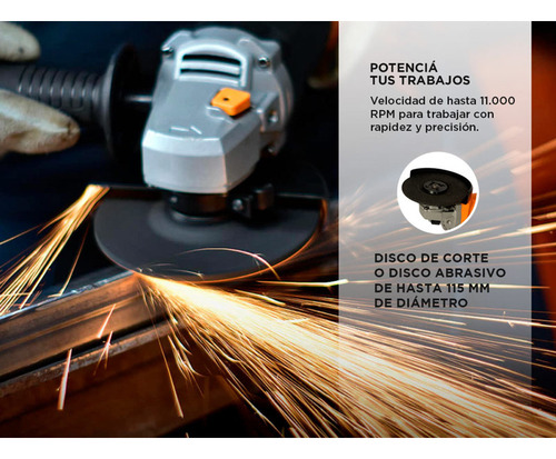 Amoladora Angular Lusqtoff 720w L-820 115mm 4,5 Pulgadas Color Naranja Frecuencia 50Hz