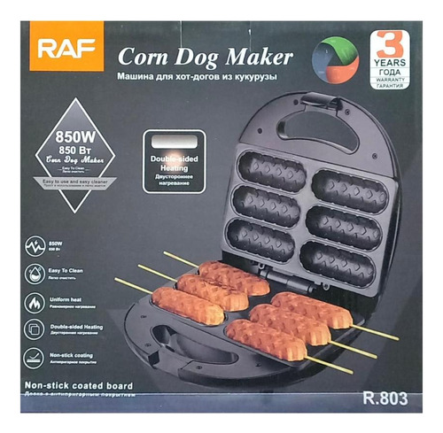 Máquina Corn Dog Maker Asador Salchichas Antiadherente 6 Div