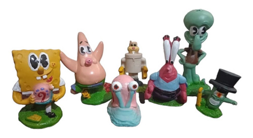 7 Figuras Resina Acuario Personajes Bob Esponja Mediano 12cm