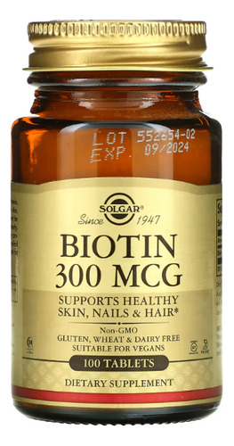 Solgar biotina 300 mcg 100 tabletas Suplemento
