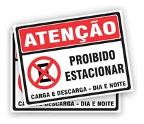 Comprar 2 Placas Aviso Atenção Proibido Estacionar Carga Descarga
