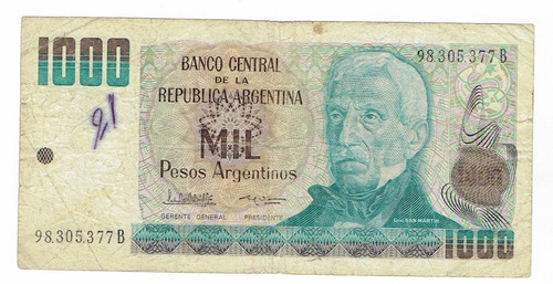 Billete De Argentina, 1000 Pesos.  Jp