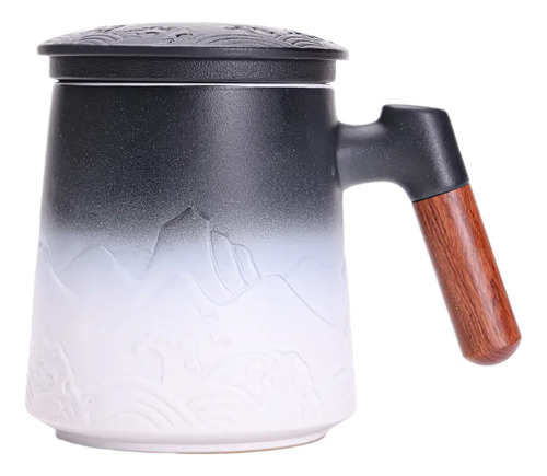 Taza De Té Grande Con Infusor Y Tapa De Cerámica Negro&blanco
