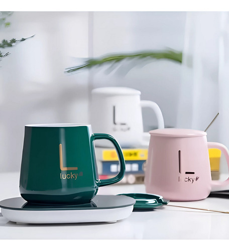 Taza Con Calentador Eléctrico Verde Con Enchufe Lucky Verde Oscuro Verde Oscuro