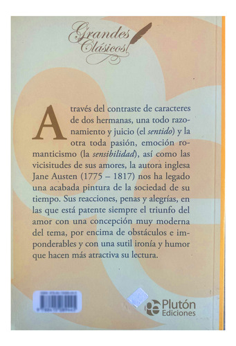 Libro: Sentido Y Sensibilidad de Jane Austen Editorial Plutón Tapa Blanda