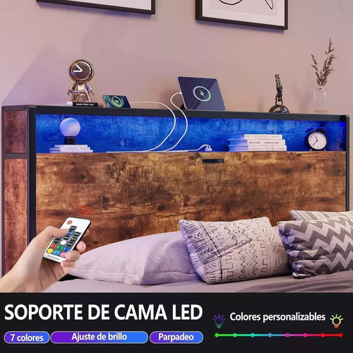 Base Cama Matrimonial Con Cabecero Y Luz Led Y 4 Cajones