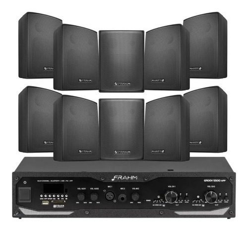 Som Ambiente Amplificador Slim 5500 + 10 Caixas Ps200 Plus Cor Preto