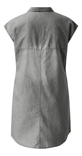 Vestido Camisero De Mezclilla De Color Sólido Para Mujer Mod