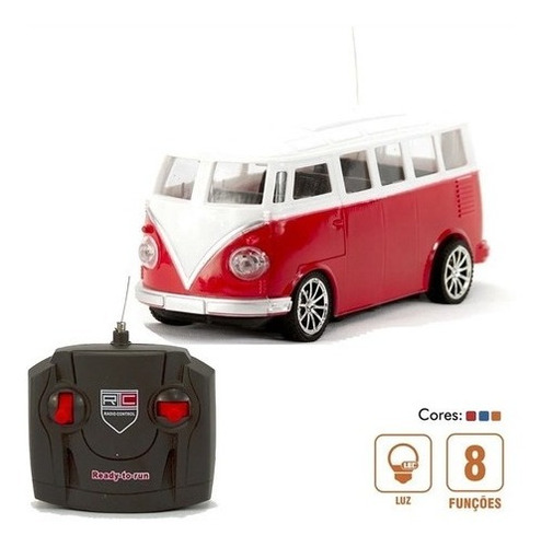 Carrinho De Controle Remoto Kombi Classica Com Luz Vermelho