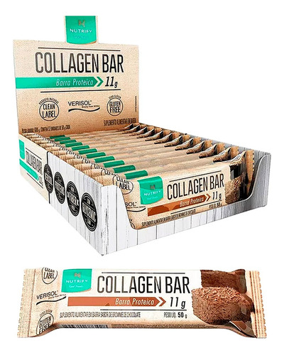 Collagen Bar Brownie Chocolate Nutrify 10 Unid 50g Display