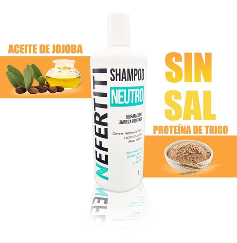 Imagen 3 de 10 de Shampoo Neutro Nefertiti Sin Sal + Limpieza Profunda 1000 Ml