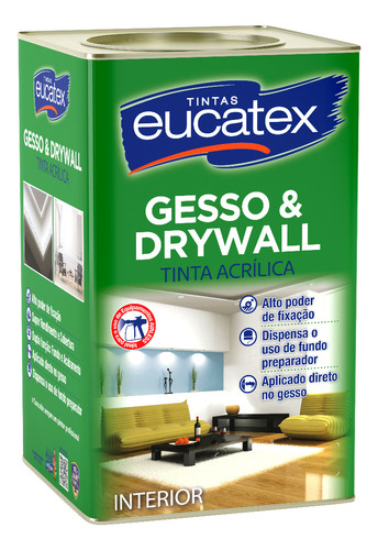 Tinta Acrílica Gesso E Drywall - 18l Branco - Eucatex Acabamento Fosco