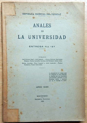Anales De La Universidad  Número 137 Montevideo 1936