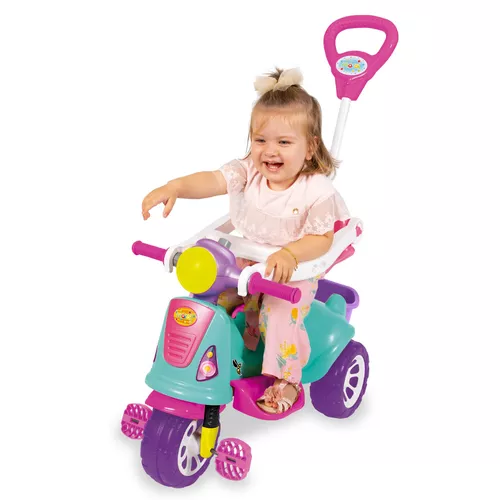 Triciclo Infantil com Guia Motoca Andador Avespa Pink Maral