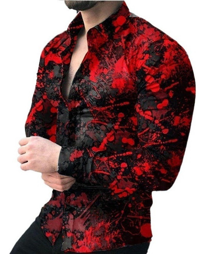 Camisa De Manga Larga Con Estampado De Lunares Para Hombre