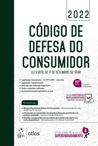 Código de Defesa do Consumidor - Lei 8.078, de 11 de Setembro de 1990, de Equipe Atlas. Editora Atlas Ltda., capa mole em português, 2022
