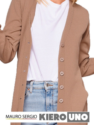 Imagen 2 de 7 de Cárdigan Largo Sweater Saco Con Bolsillos Mujer Kierouno