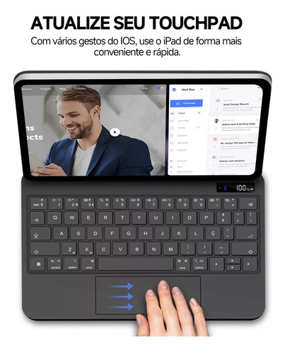 Capa Teclado Iluminado Touchpad P/ Ipad Air 13'' 2024 2025 Preto