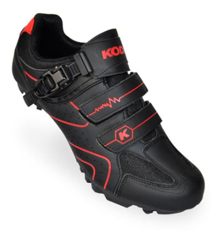 Sapatilha Kode Attack Mtb 2 Velcros Catraca Preto E Vermelho