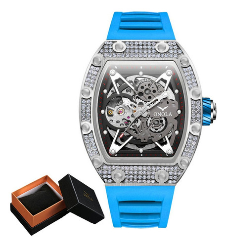 Relógio mecânico de silicone luminoso Onola Diamond, cor de pulseira azul