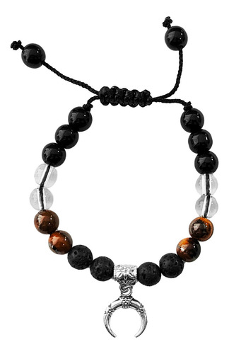 Pulsera Luna Piedra Volcánica - Ojo De Tigre + Estuche