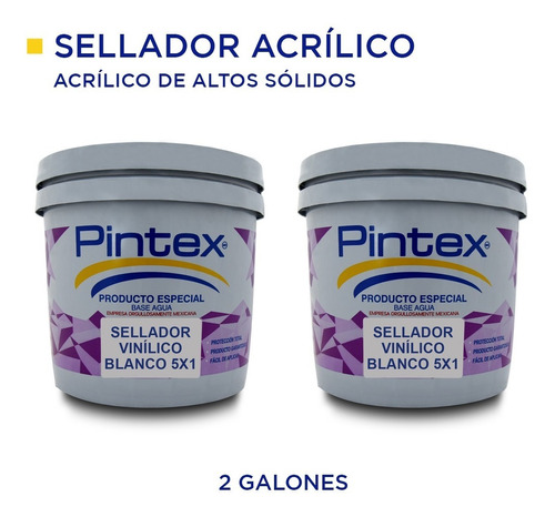 2 Pack Sellador Vinílico Blanco 5x1 Pintex 3.8 Lts Int/ext