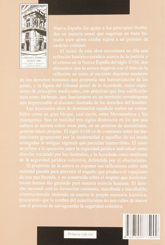 JUSTICIA Y CRIMEN EN LA NUEVA ESPAÑA SIGLO 18, de Terán Enríquez, Adriana. Editorial Editorial Porrúa México, tapa blanda en español, 2007