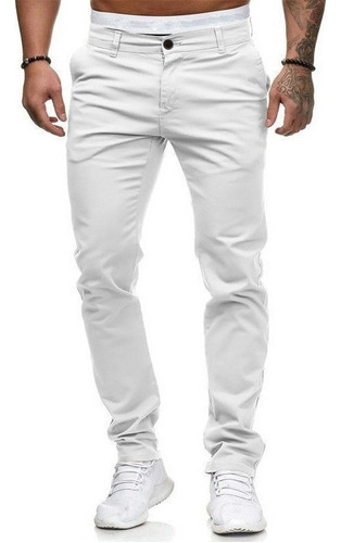 Pantalones Largos De Corte Slim Fit Liso Casual For Hombre