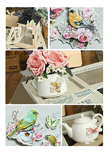 Calcomanías 3d Vintage Pájaros Mariposas Flores Para Manuali