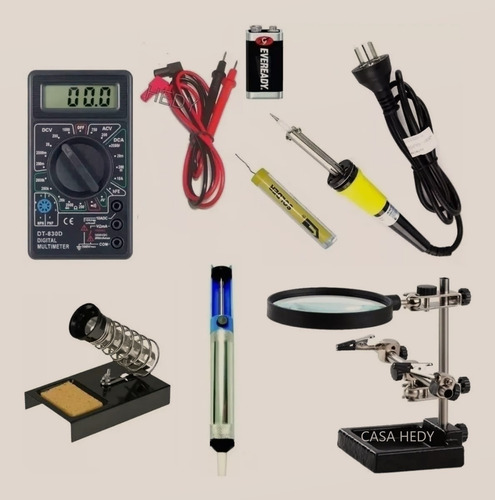 Imagen 1 de 3 de Kit Tecnico 7 Pzas Tester Soporte Apoya Soldador Estaño Lupa