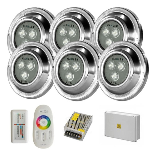 Kit 6 Luces Led 10w Pileta Rgb + Tablero + Fuente +c Remoto