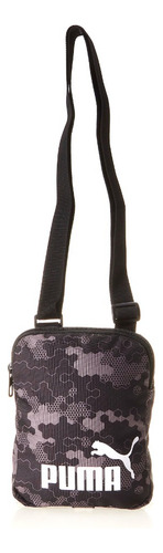 Funda portátil Puma Phase Aop con marco de hardware, color níquel, correa de hombro negra, color negro, diseño de tela suave