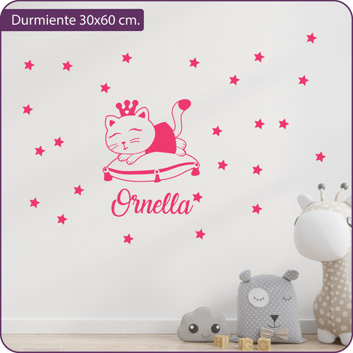 Vinilo Decorativo Infantil Gato Durmiente Con Nombre