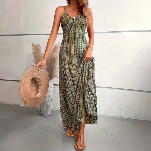Vestido Largo Con Tirantes Etnic Espalda Cruzada
