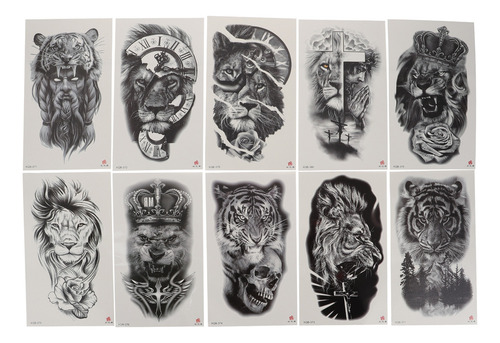 Adesivos De Tatuagem De Leão Com Duração De 10 Unidades