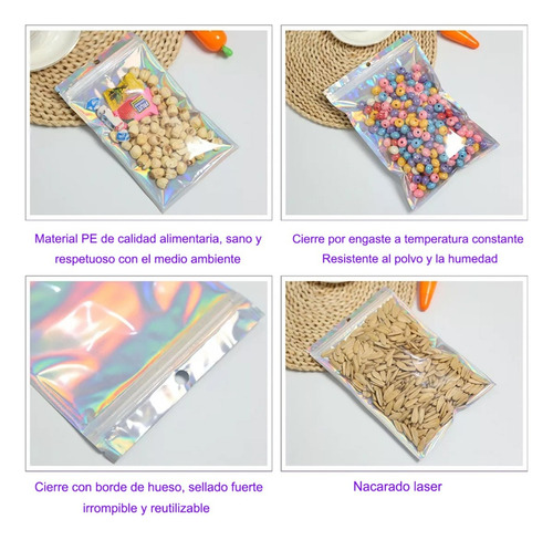 10*10.5 Mini Bolsas Holográficas Sellables Para Evitar Olore