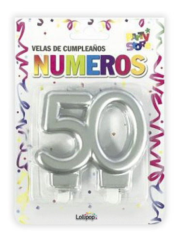 Imagen 1 de 1 de Vela Cumpleaños Numero 50 Plateado - Lollipop