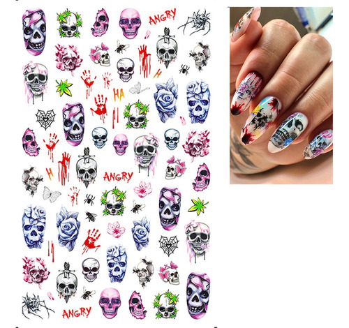 - Calcomanía Adhesiva Para Uñas, Calavera De Halloween