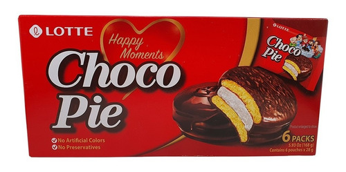 Chocopie Alfajor De Chocolate Coreano Lotte 168g 6 Unid