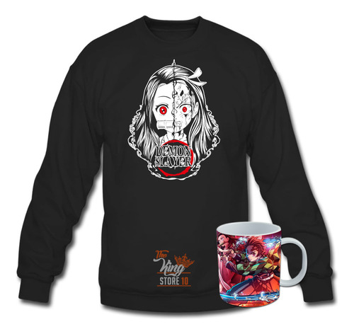 Poleron Polo + Taza, Nezuko Modo Demonio, Demon Slayer, Kimetsu No Yaiba, Anime / The King Store