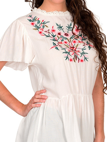 Blusa Moda Mujer Bordado Bluson Cuello Tejido E811