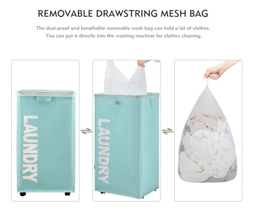 Cesta De Lavandería Plegable Con Ruedas Y Bolsa Extraíble