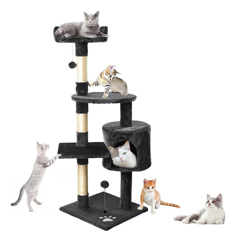 Torre Para Gatos 4 Niveles, Rascador Árbol Con Poste Rascador, Torre Para Gatos Con Plataforma Acolchada Y Pompón