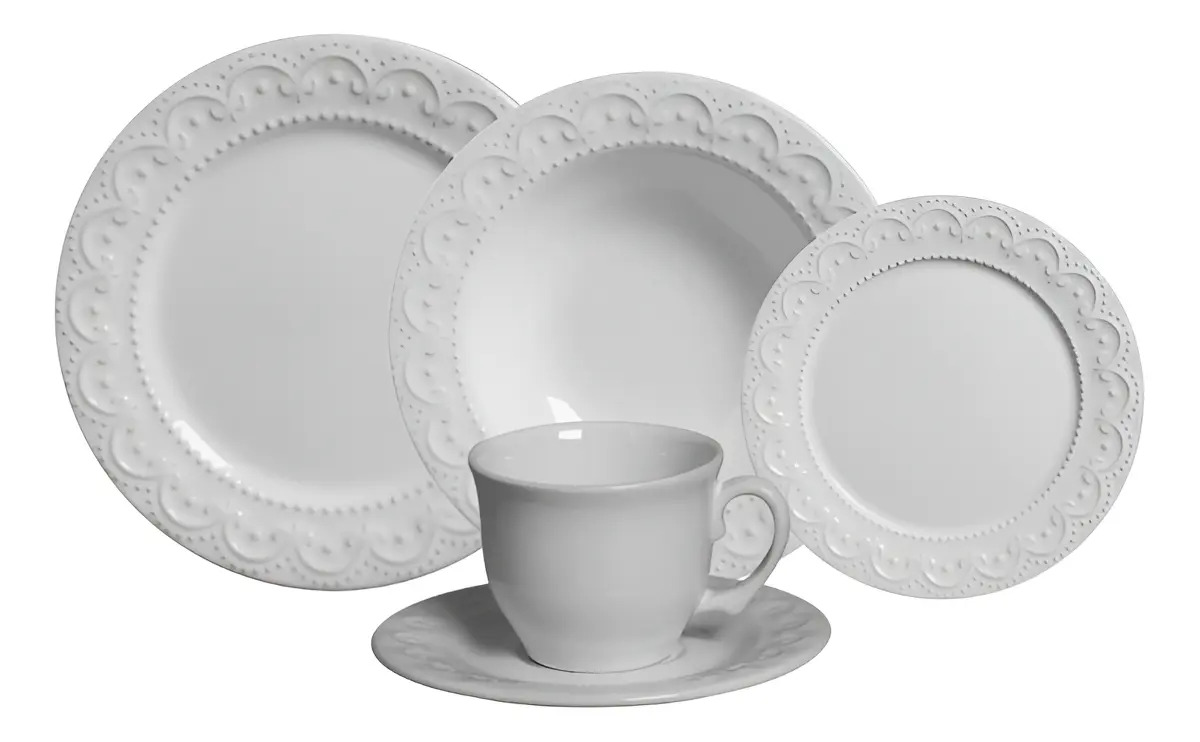 Aparelho de Jantar 20 peças Branco Princess de Cerâmica Scalla Cerâmica