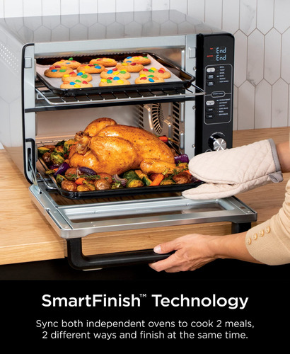 Ninja - Horno Doble 12 En 1 Dct401 Con Puerta Flexible, Flavorseal Y Acabado Inteligente, Convección Superior Rápida Y Fondo Para Freír Al Aire, Hornear, Asar, Tostar, Freír Al Aire, Pizza Y Más