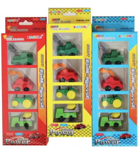 Set 24 Gomas Borrador Coches Camioncitos Util Escolar Niños Color