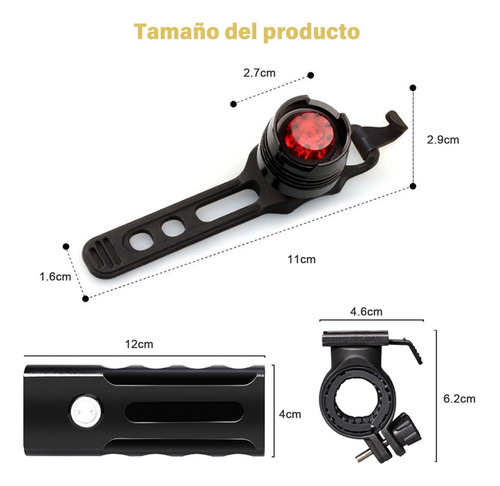 Imagen 6 de 8 de Lámpara Led Bicicleta Recargable Impermeabl