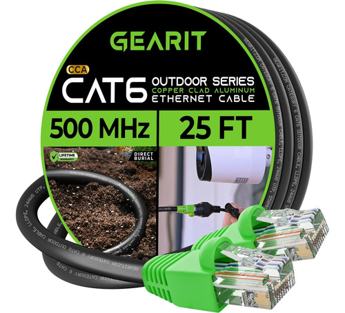 Gearit Cat6 Cable Ethernet Para Exteriores (25 Pies) Cca Con